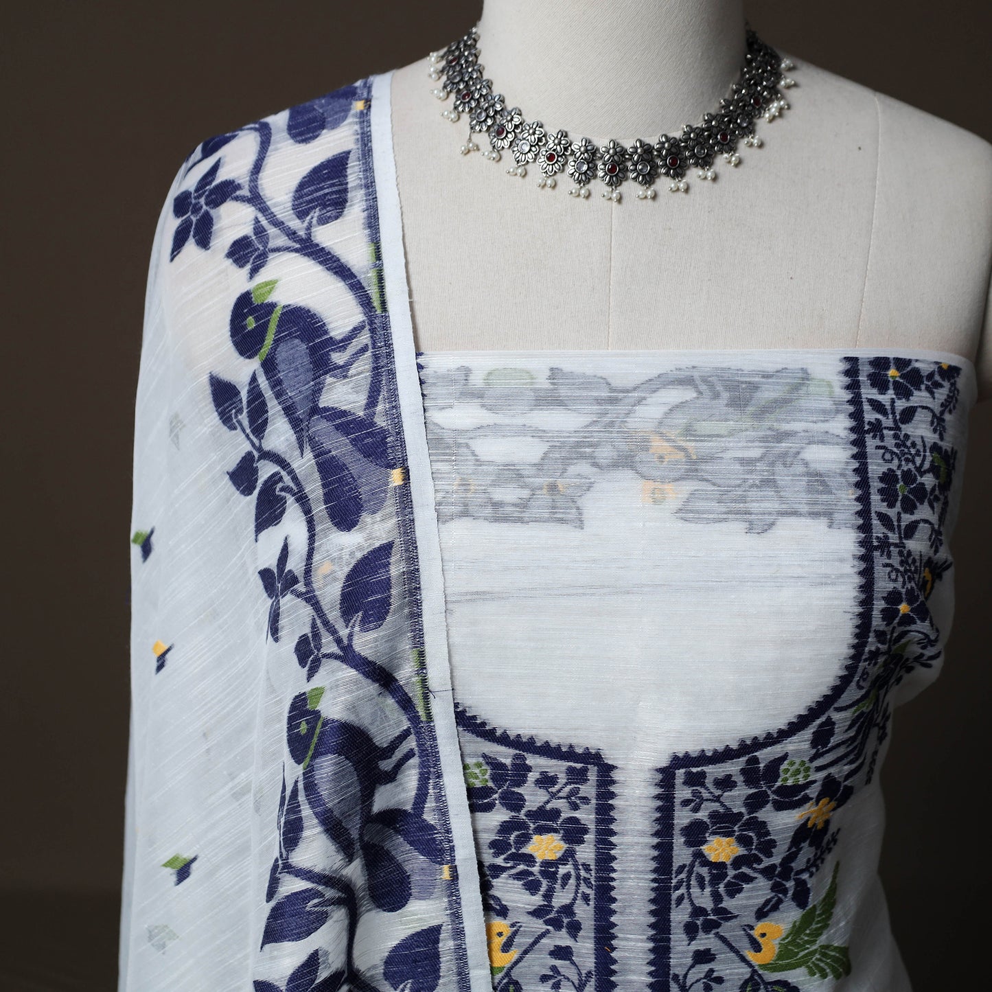 Phulia Jamdani Silk Cotton 2pc Unstitched Dress Material Kurta Set 33
