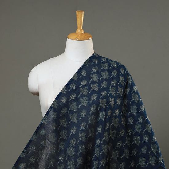 Blue - Natural Dyed Chanderi Silk Akola Print Fabric 13