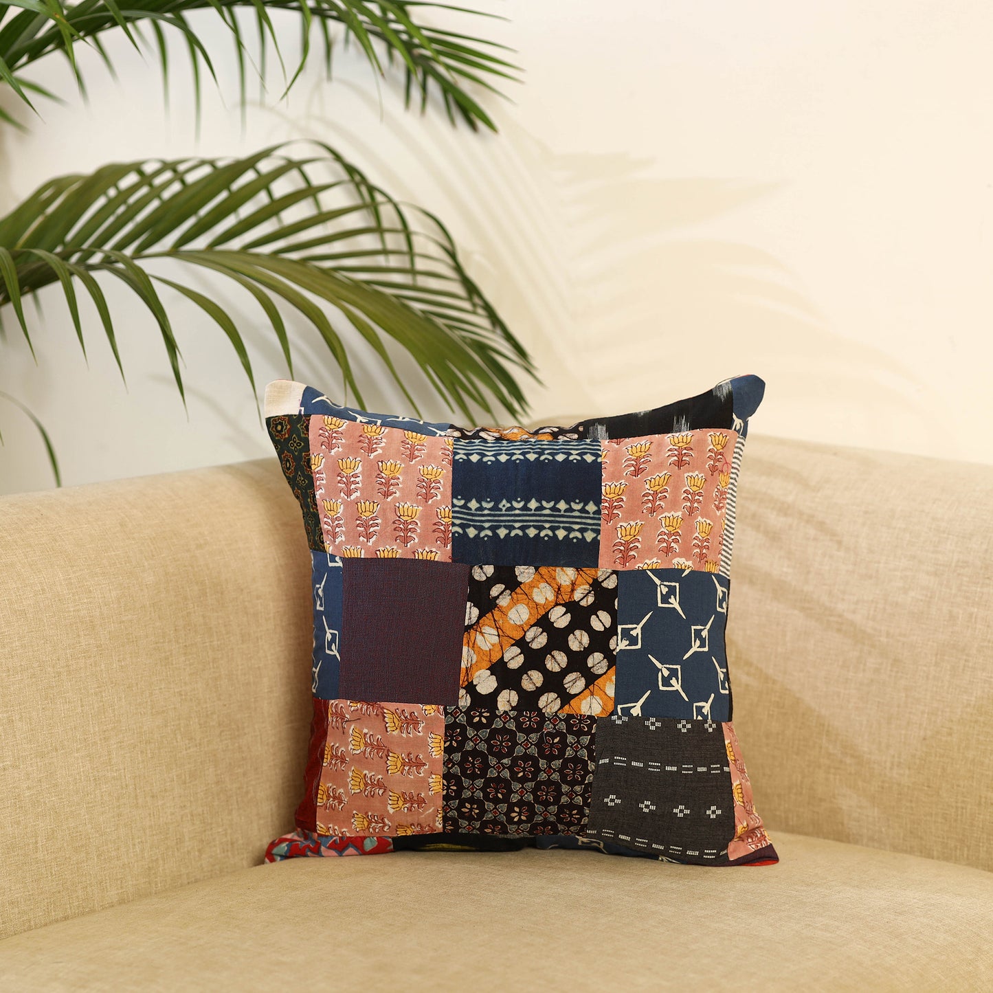 Buy Multicolor Handcrafted Cotton Patchwork Cushion Cover