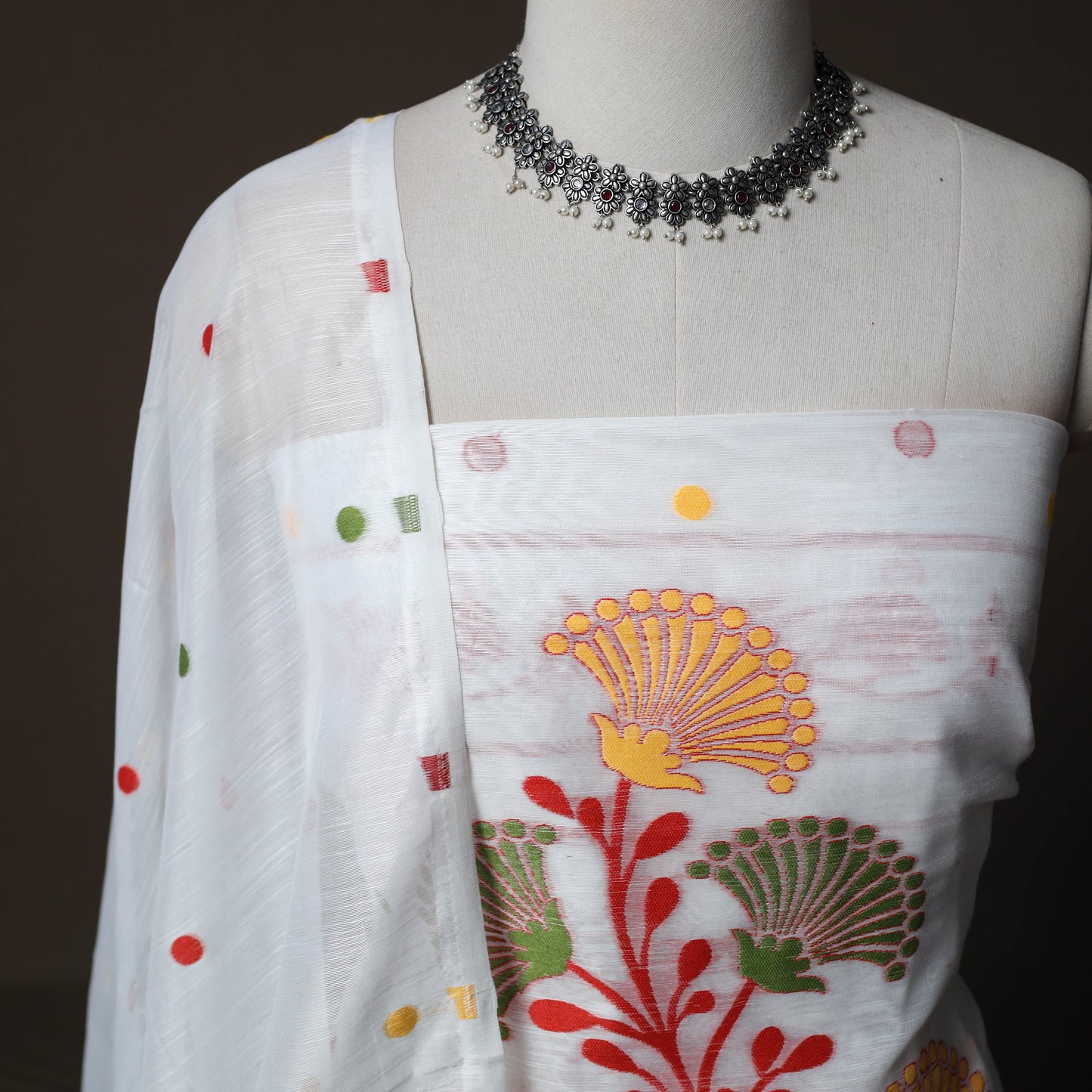 Phulia Jamdani Silk Cotton 2pc Unstitched Dress Material Kurta Set 34
