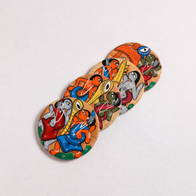 Bengal Patua Handpainted Akashmoni Wooden Coasters (Set of 4) 01