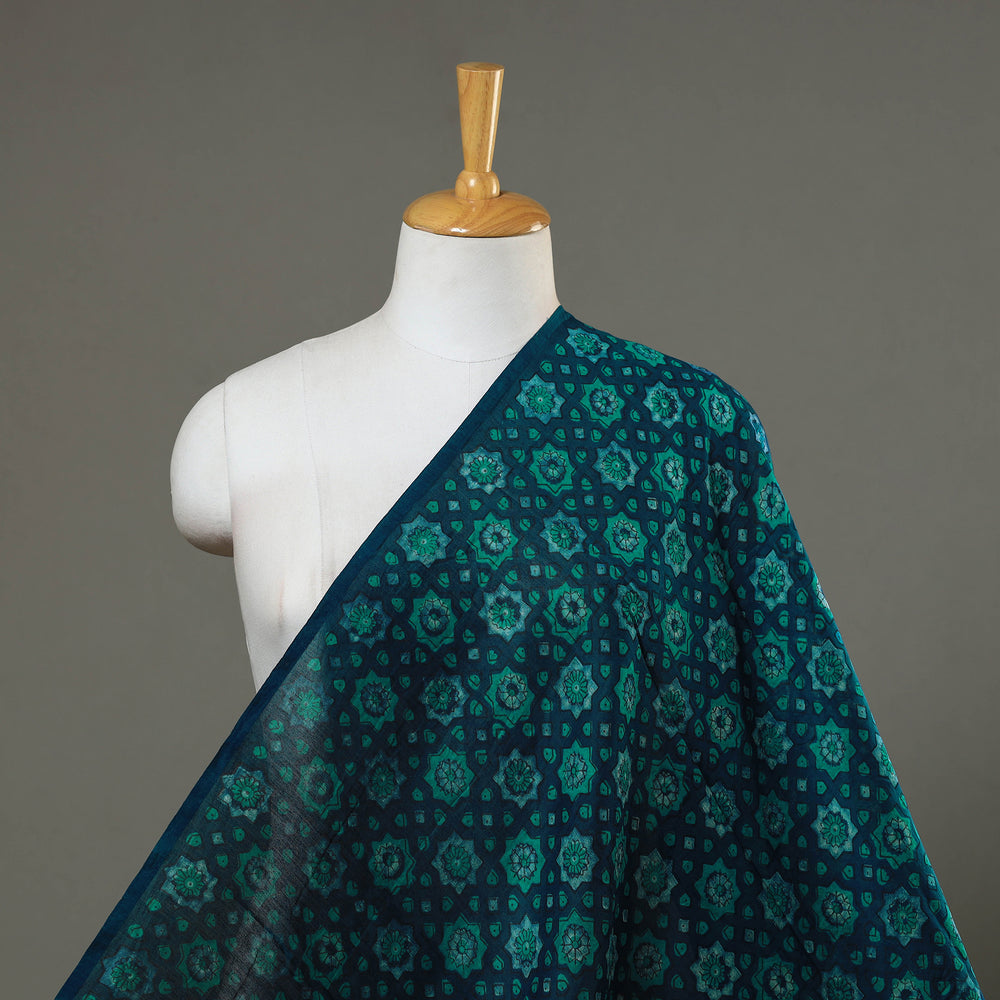 Green - Natural Dyed Chanderi Silk Akola Print Fabric 14