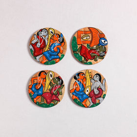 Bengal Patua Handpainted Akashmoni Wooden Coasters (Set of 4) 01