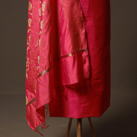 Plain Slub Silk 2pc Unstitched Dress Material Kurta Set with Earrings 10
