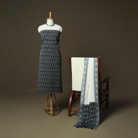 Grey - Pochampally Ikat Weave 3pc Cotton Unstitched Dress Material Suit Set 79