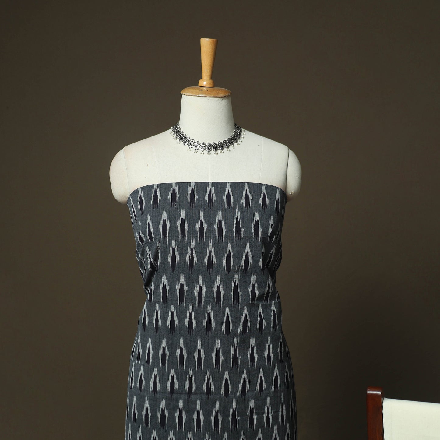 Grey - Pochampally Ikat Weave 3pc Cotton Unstitched Dress Material Suit Set 79