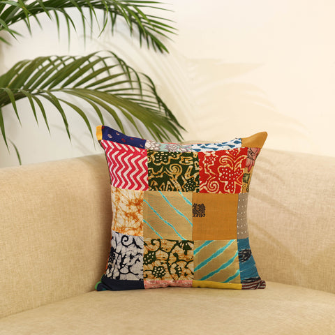 Buy Multicolor Handcrafted Cotton Patchwork Cushion Cover