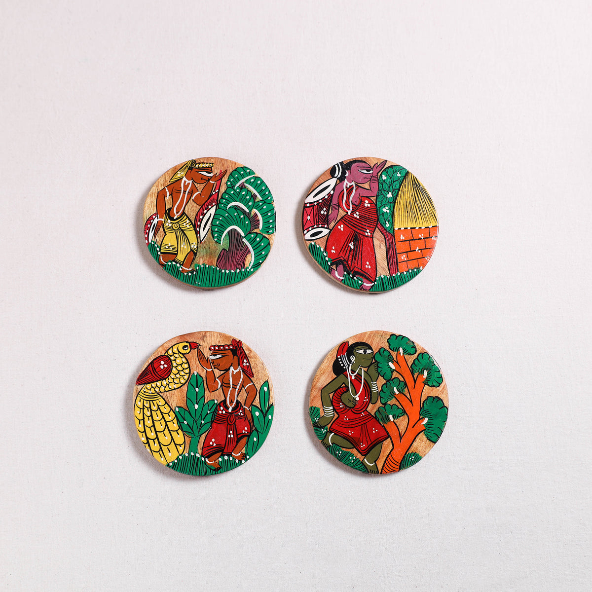 Bengal Patua Handpainted Akashmoni Wooden Coasters (Set of 4) 02