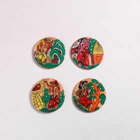 Bengal Patua Handpainted Akashmoni Wooden Coasters (Set of 4) 02