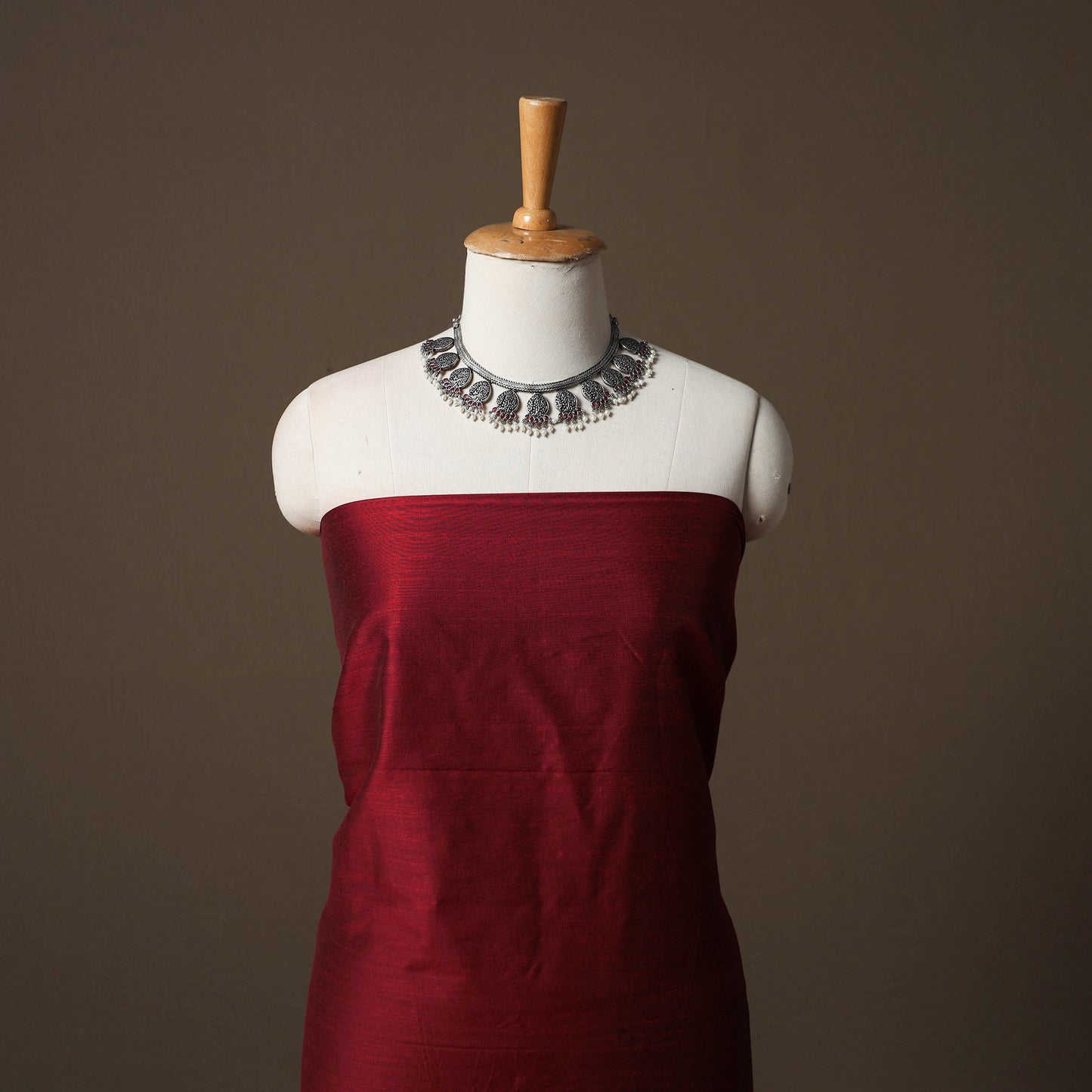 Plain Slub Silk 2pc Unstitched Dress Material Kurta Set with Earrings 09