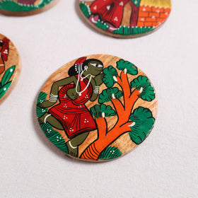 Bengal Patua Handpainted Akashmoni Wooden Coasters (Set of 4) 02