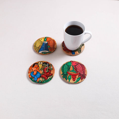 Bengal Patua Handpainted Akashmoni Wooden Coasters (Set of 4) 03
