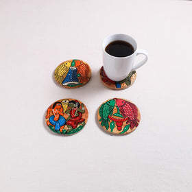 Bengal Patua Handpainted Akashmoni Wooden Coasters (Set of 4) 03