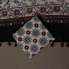 Ajrakh Hand Block Print Natural Dyed Cotton 3pc Unstitched Dress Material Suit Set 01