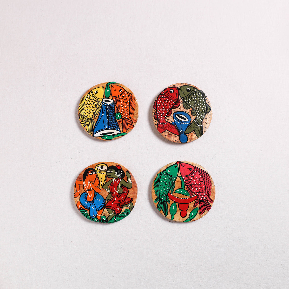 Bengal Patua Handpainted Akashmoni Wooden Coasters (Set of 4) 03