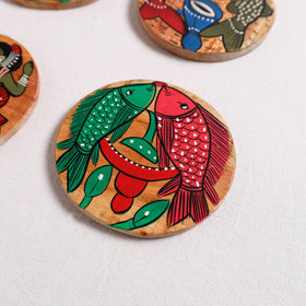 Bengal Patua Handpainted Akashmoni Wooden Coasters (Set of 4) 03