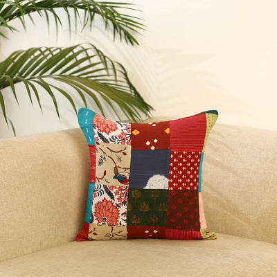 Buy Multicolor Handcrafted Cotton Patchwork Cushion Cover