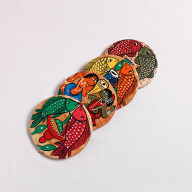Bengal Patua Handpainted Akashmoni Wooden Coasters (Set of 4) 03