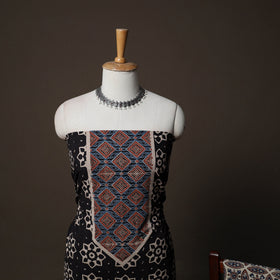 Ajrakh Hand Block Print Natural Dyed Cotton 3pc Unstitched Dress Material Suit Set 02