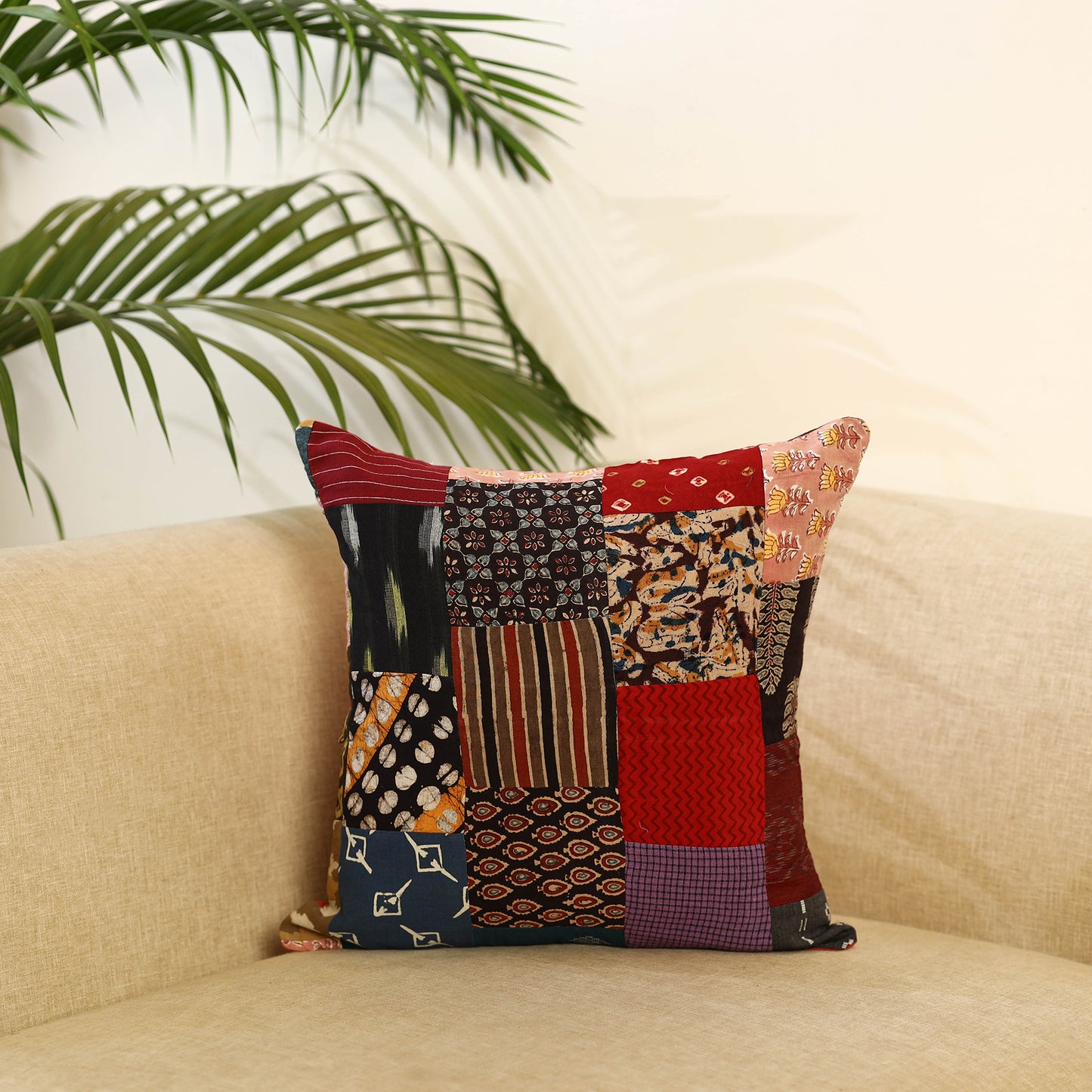 Buy Multicolor Handcrafted Cotton Patchwork Cushion Cover