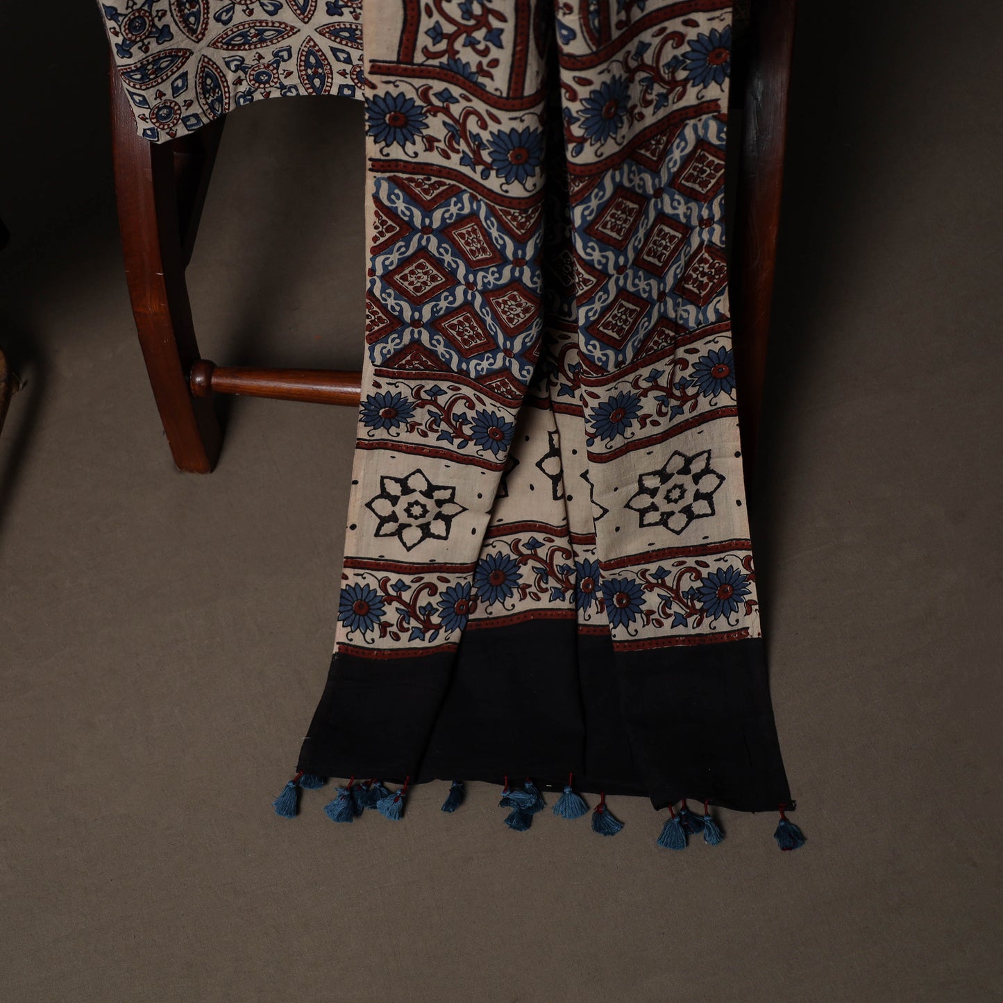 Ajrakh Hand Block Print Natural Dyed Cotton 3pc Unstitched Dress Material Suit Set 02