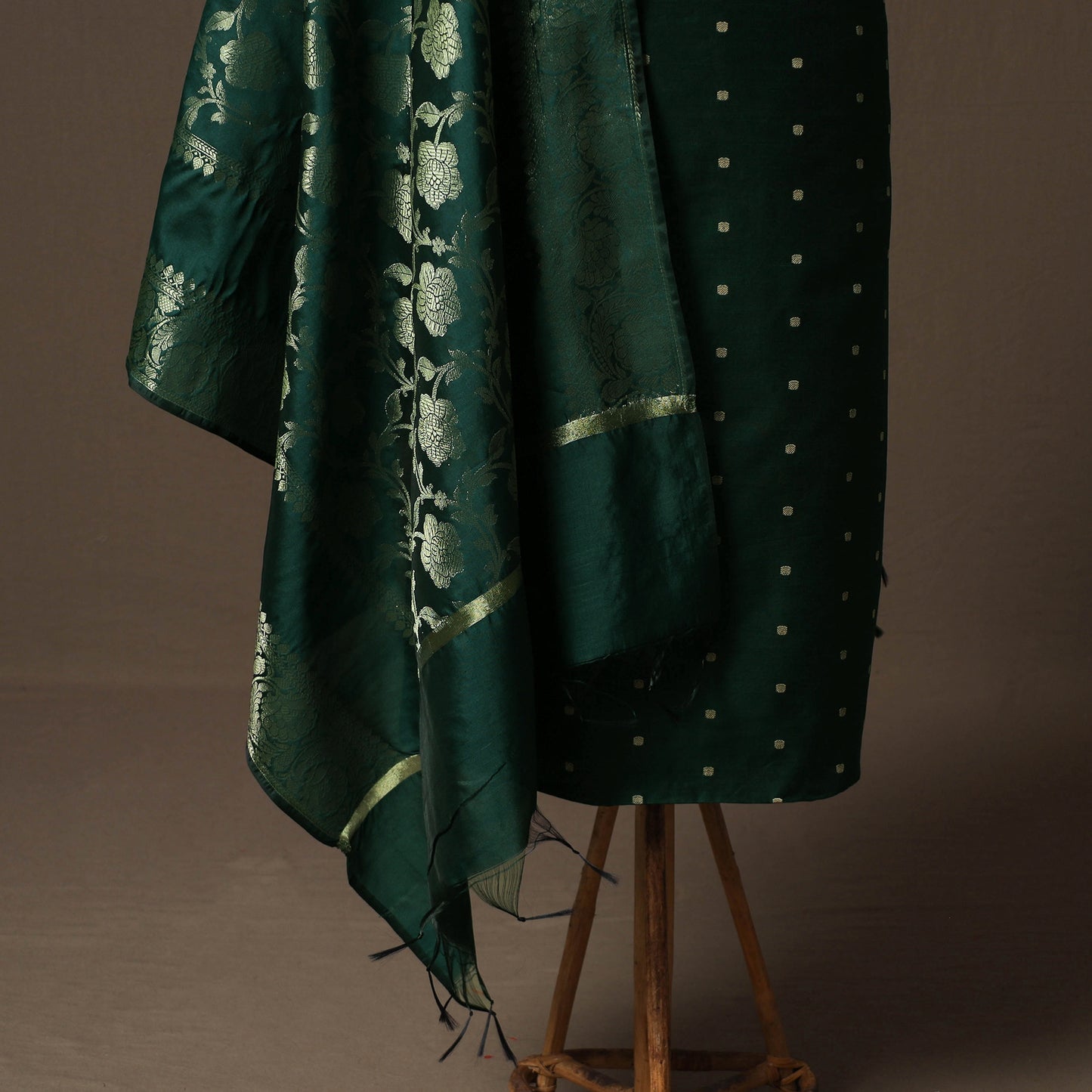 Spun Dupion Viscose Silk Buti 2pc Unstitched Dress Material Kurta Set with Earrings 08
