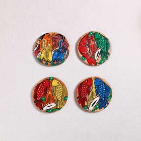 Bengal Patua Handpainted Akashmoni Wooden Coasters (Set of 4) 04