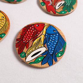 Bengal Patua Handpainted Akashmoni Wooden Coasters (Set of 4) 04