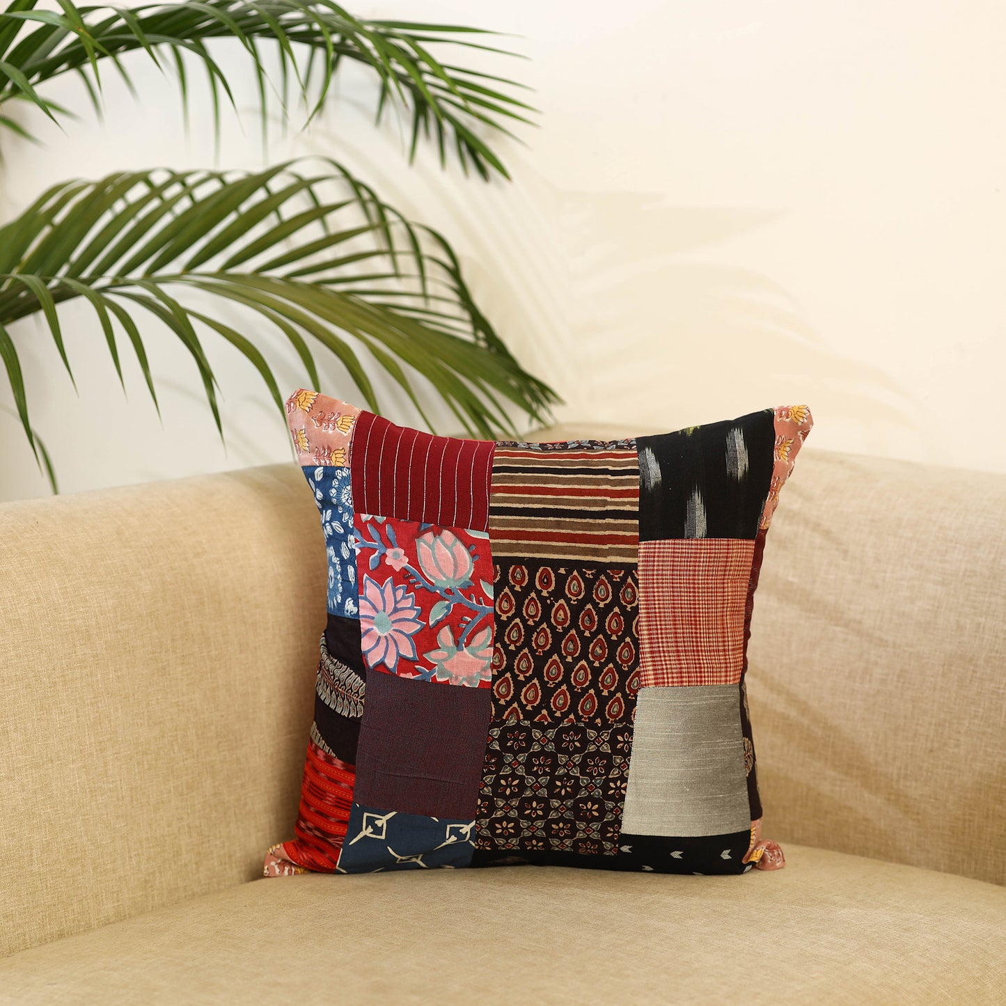 Buy Multicolor Handcrafted Cotton Patchwork Cushion Cover