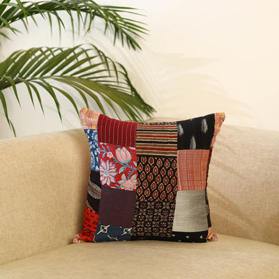 Buy Multicolor Handcrafted Cotton Patchwork Cushion Cover