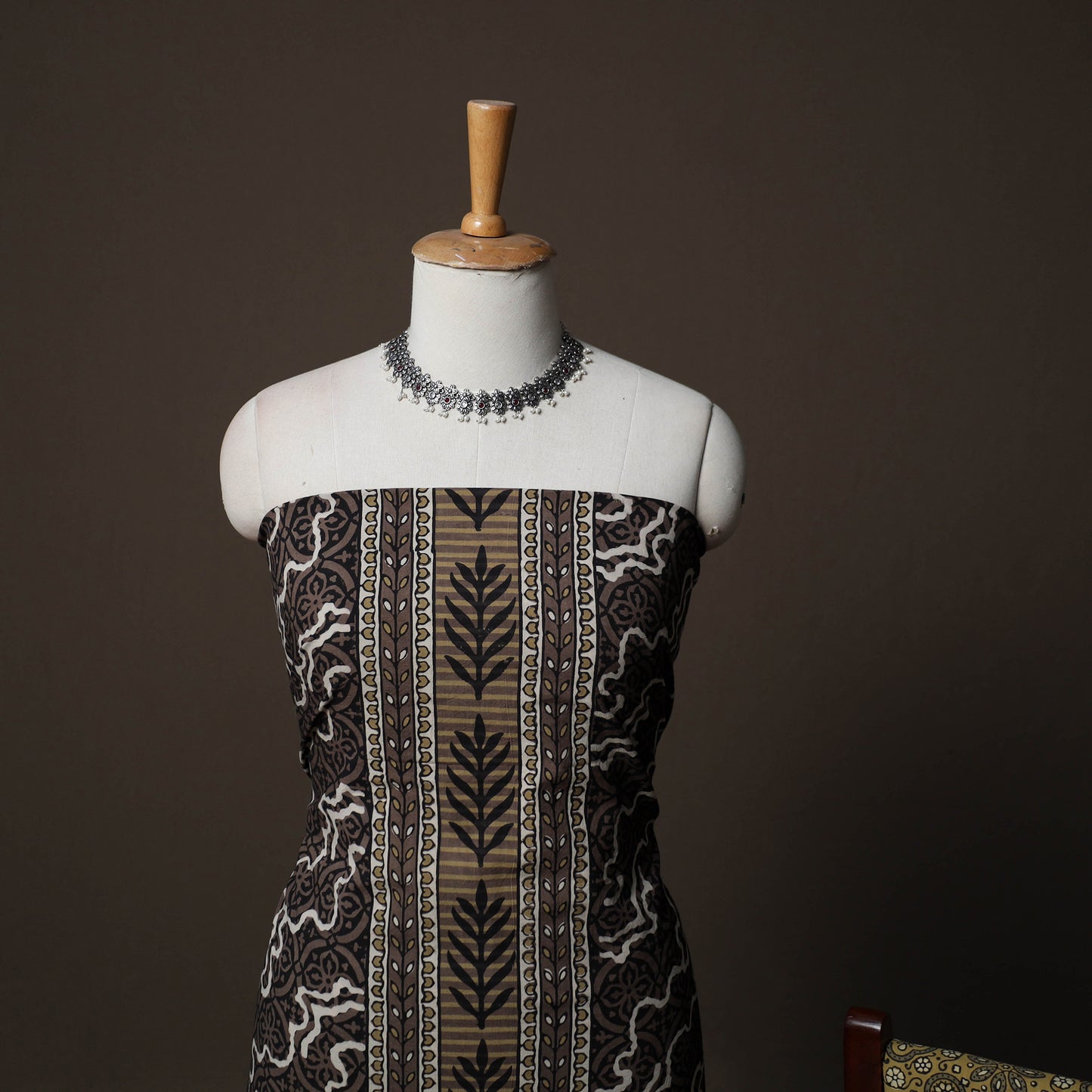 Ajrakh Hand Block Print Natural Dyed Cotton 3pc Unstitched Dress Material Suit Set 03