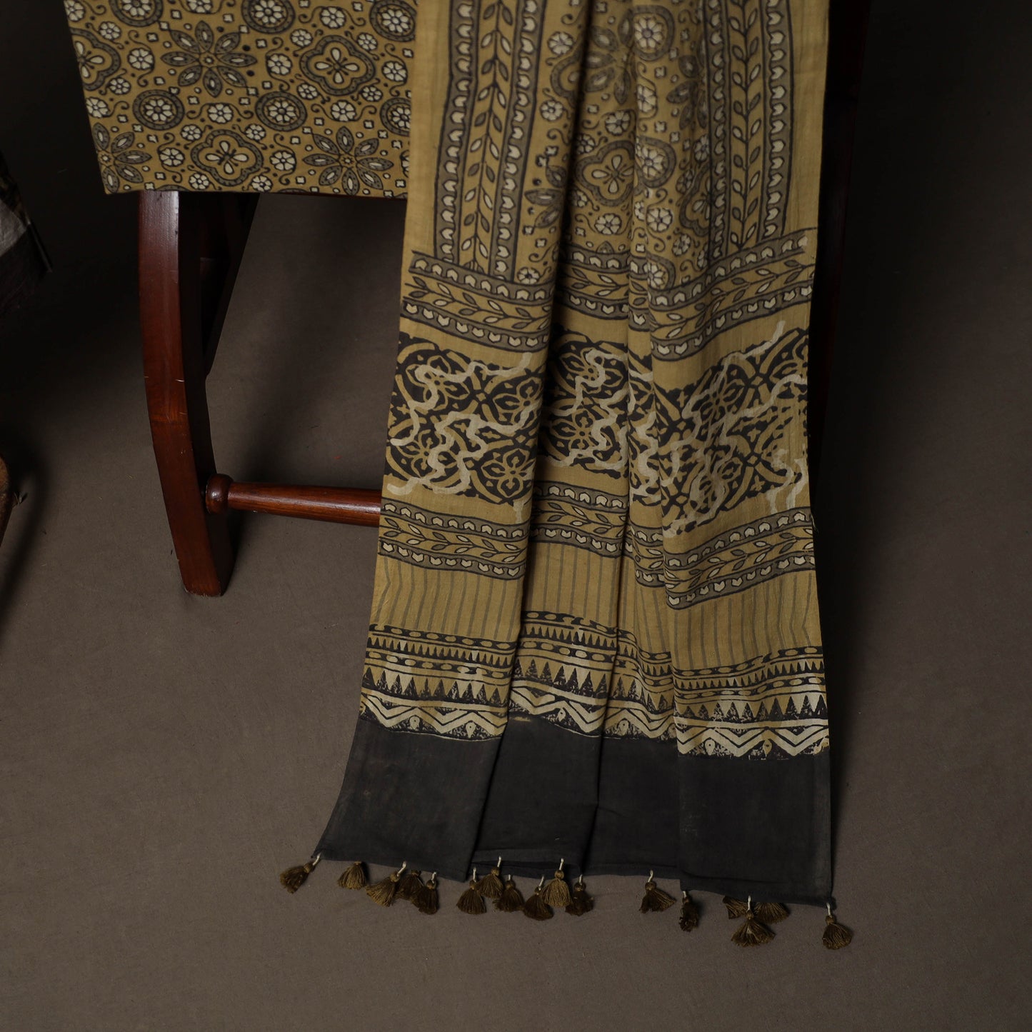 Ajrakh Hand Block Print Natural Dyed Cotton 3pc Unstitched Dress Material Suit Set 03