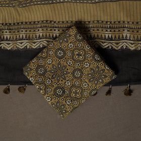 Ajrakh Hand Block Print Natural Dyed Cotton 3pc Unstitched Dress Material Suit Set 03