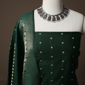 Spun Dupion Viscose Silk Buti 2pc Unstitched Dress Material Kurta Set with Earrings 07