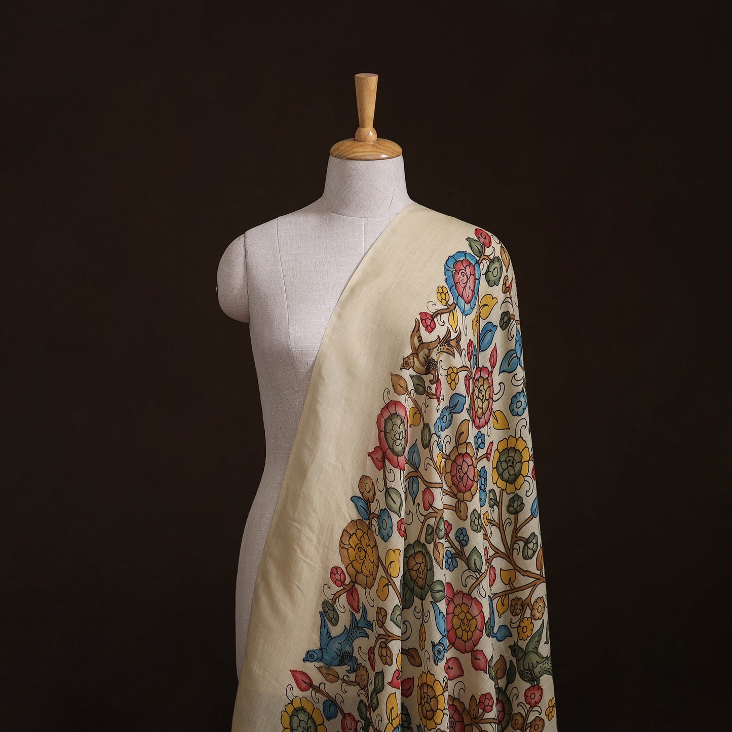 Handpainted Pure Handloom Chanderi Silk Pen Kalamkari Fabric of Srikalahasti 04