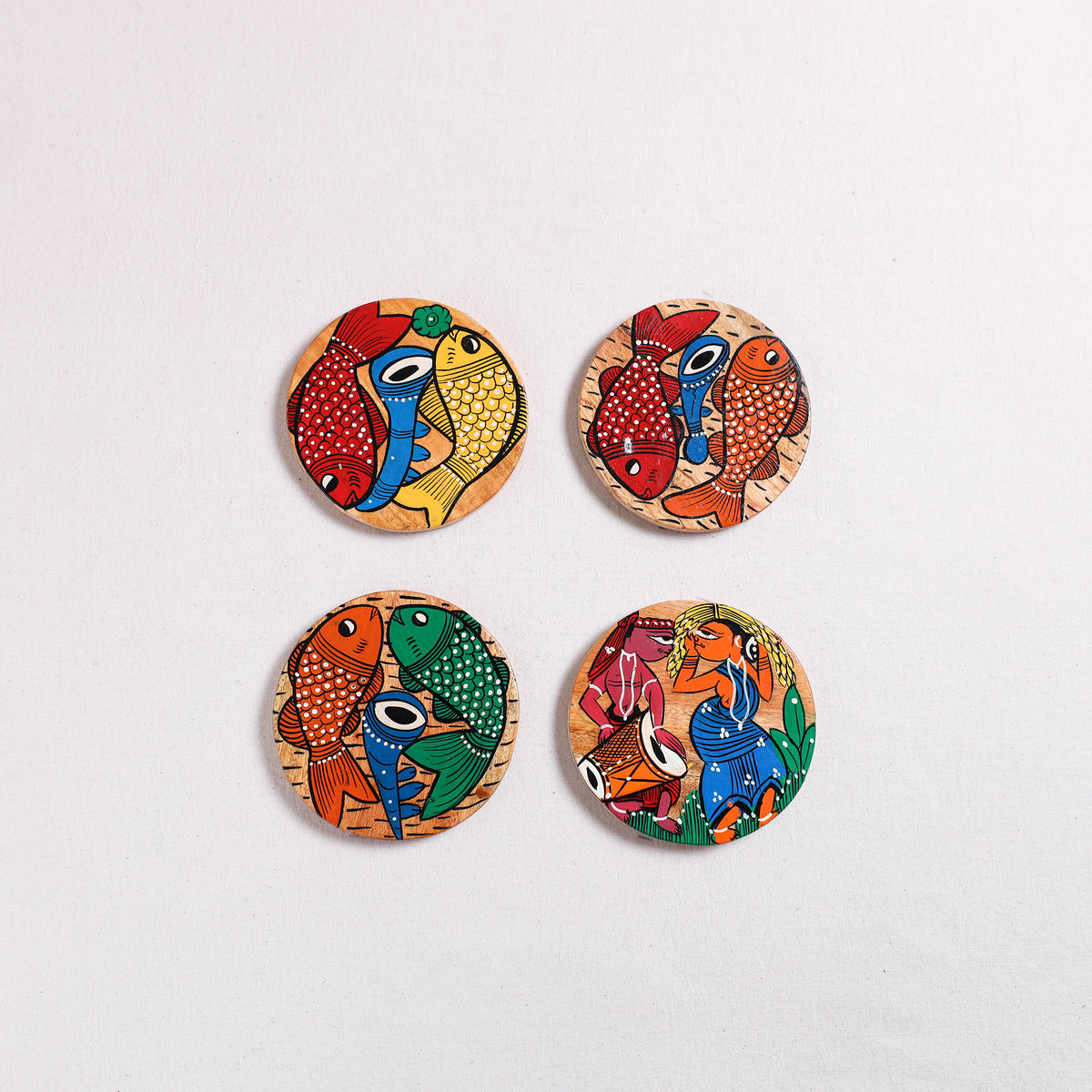 Bengal Patua Handpainted Akashmoni Wooden Coasters (Set of 4) 05