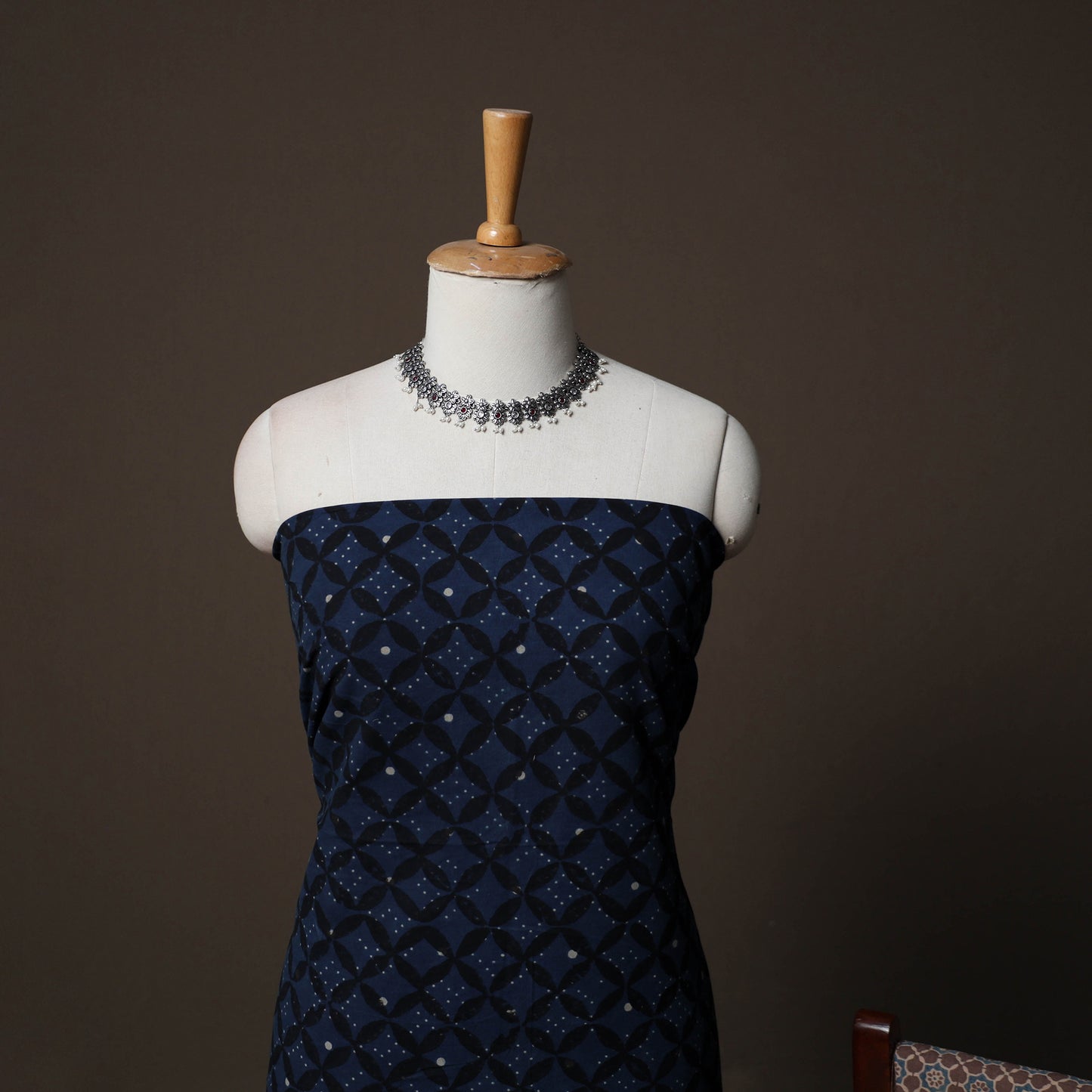 Ajrakh Hand Block Print Natural Dyed Cotton 3pc Unstitched Dress Material Suit Set 04