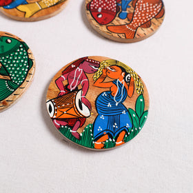 Bengal Patua Handpainted Akashmoni Wooden Coasters (Set of 4) 05