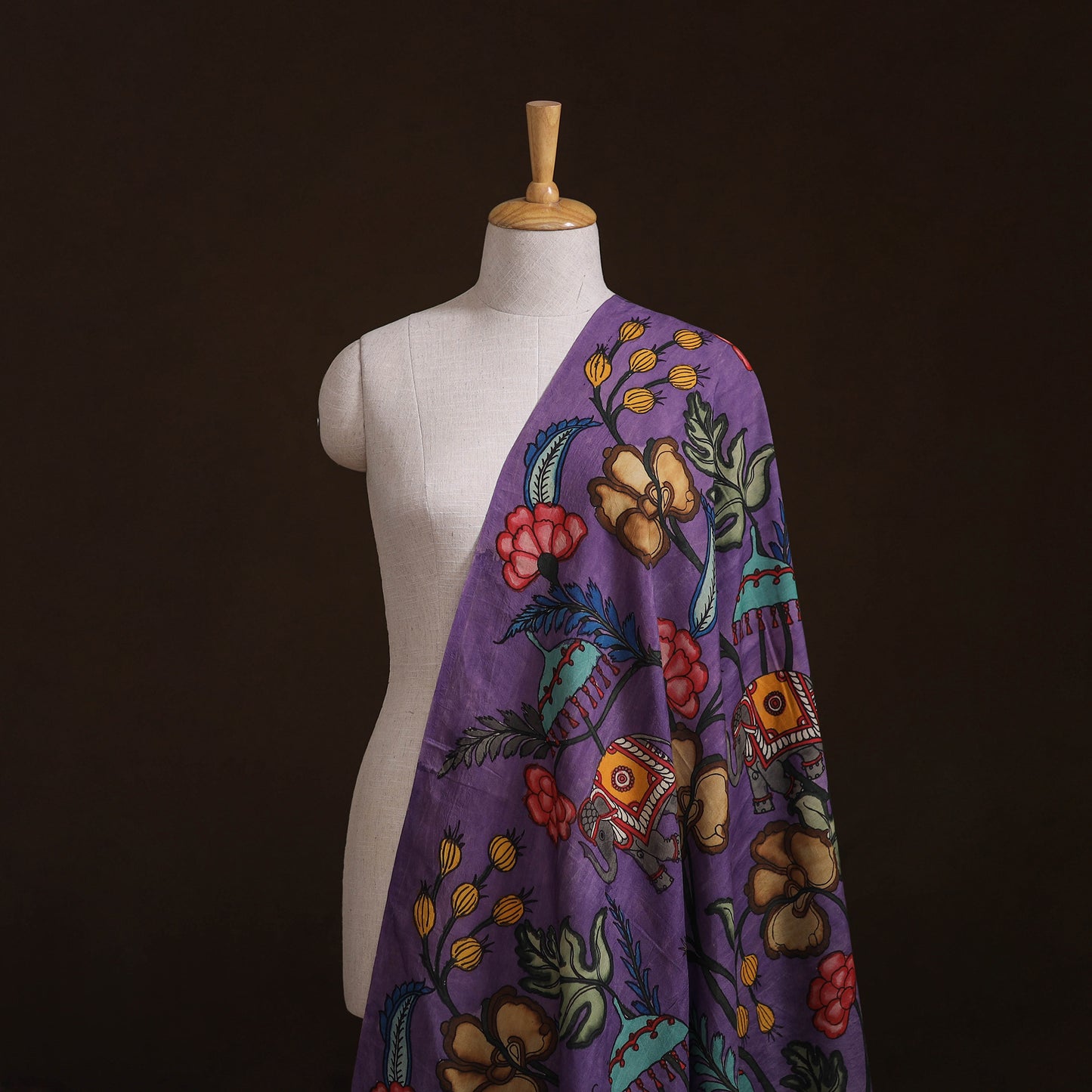 Handpainted Pure Handloom Chanderi Silk Pen Kalamkari Fabric of Srikalahasti 08