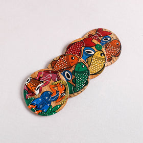 Bengal Patua Handpainted Akashmoni Wooden Coasters (Set of 4) 05