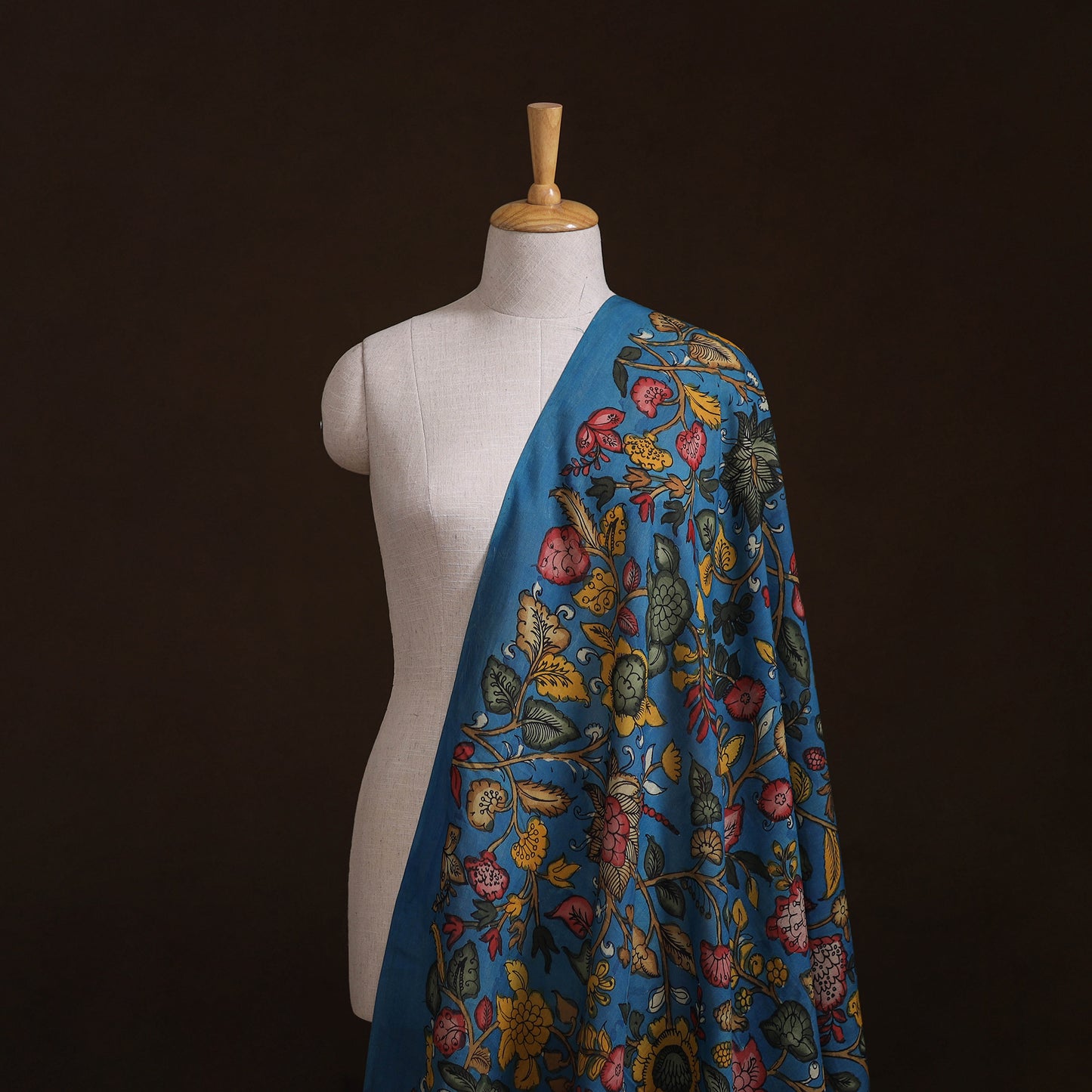 Handpainted Pure Handloom Chanderi Silk Pen Kalamkari Fabric of Srikalahasti 07