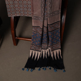 Ajrakh Hand Block Print Natural Dyed Cotton 3pc Unstitched Dress Material Suit Set 04