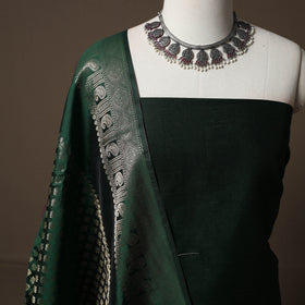 Plain Slub Silk 2pc Unstitched Dress Material Kurta Set with Earrings 05