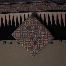 Ajrakh Hand Block Print Natural Dyed Cotton 3pc Unstitched Dress Material Suit Set 04