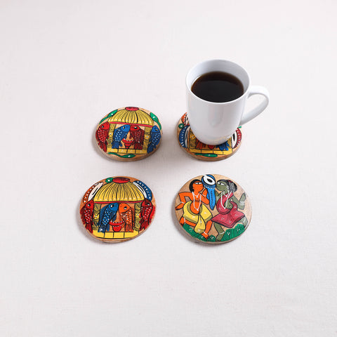Bengal Patua Handpainted Akashmoni Wooden Coasters (Set of 4) 06