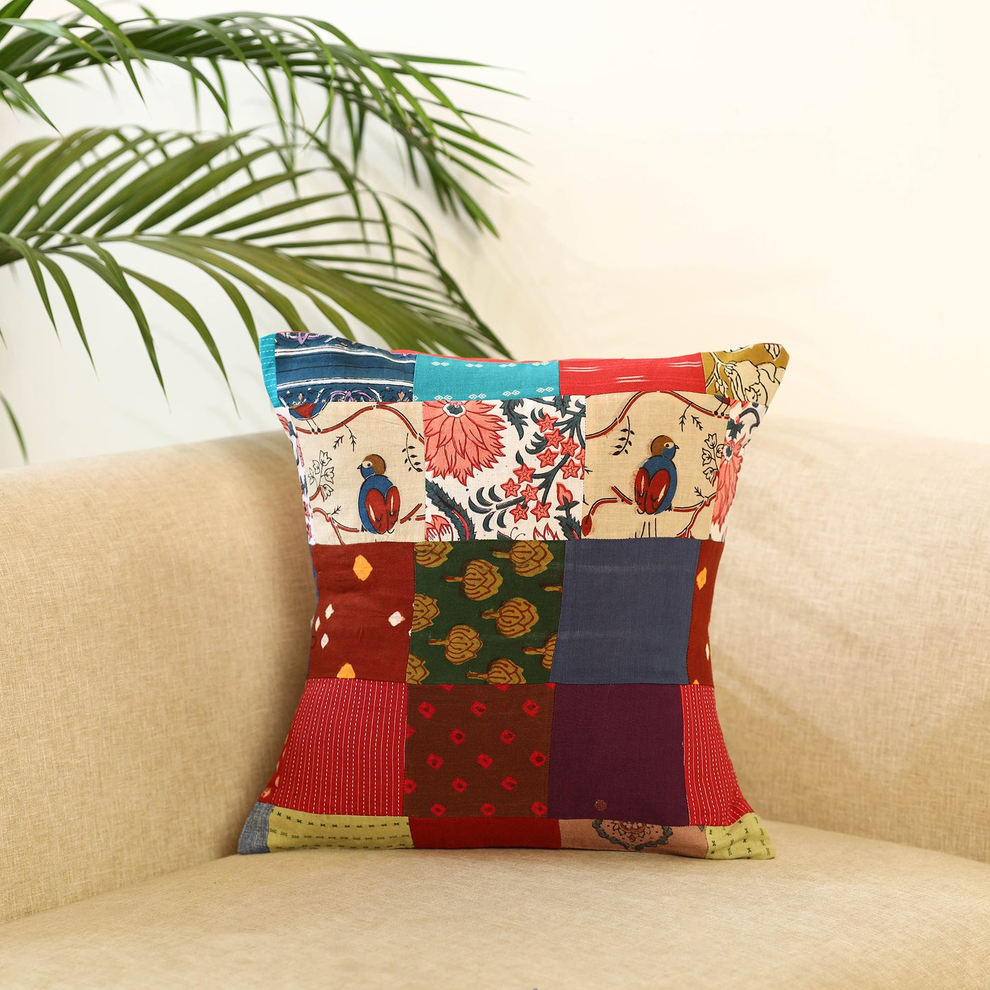 Buy Multicolor Handcrafted Cotton Patchwork Cushion Cover