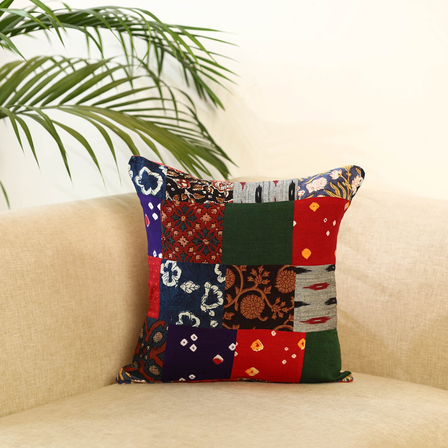 Buy Multicolor Handcrafted Cotton Patchwork Cushion Cover