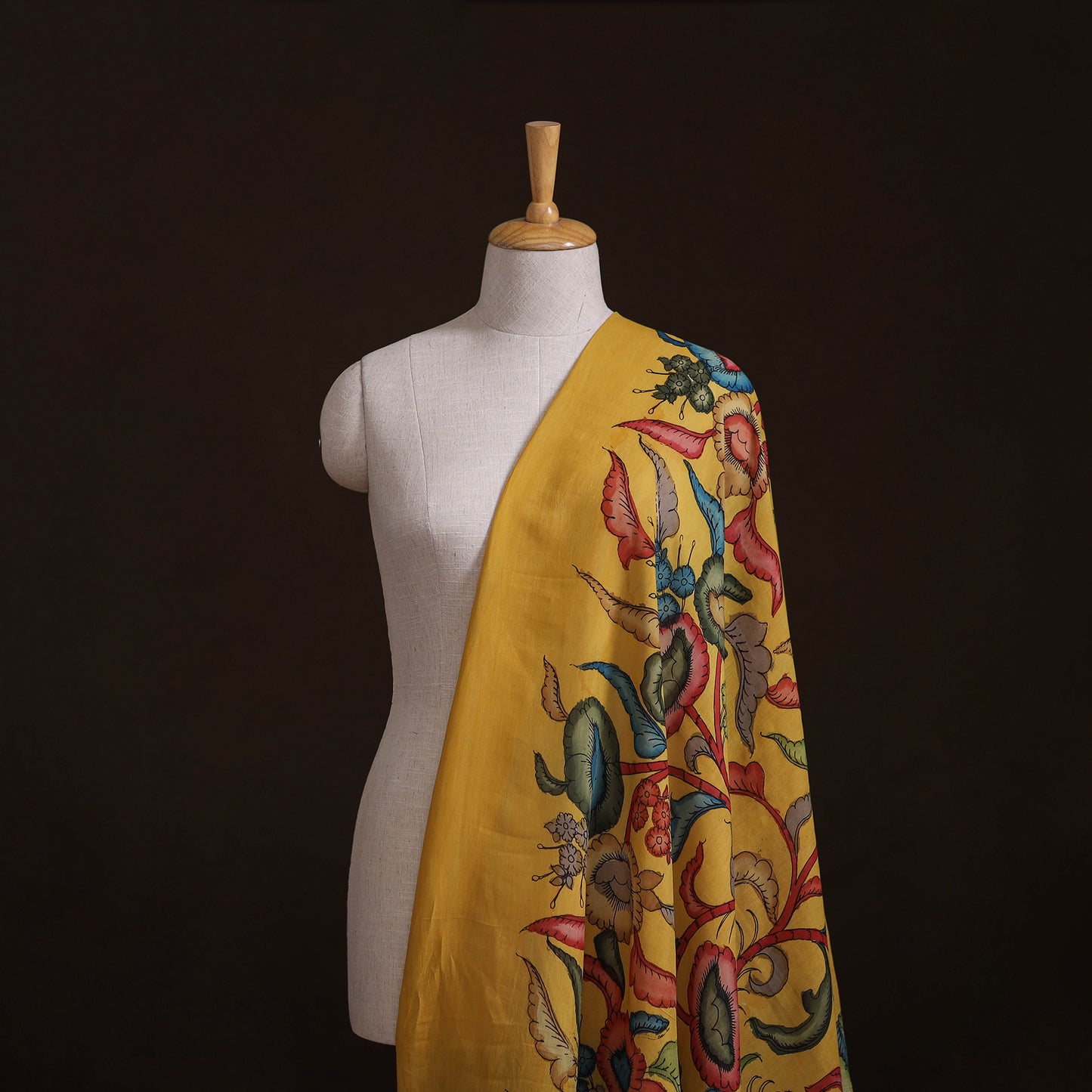 Handpainted Pure Handloom Chanderi Silk Pen Kalamkari Fabric of Srikalahasti 03