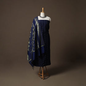 Spun Dupion Viscose Silk Buti 2pc Unstitched Dress Material Kurta Set with Earrings 04