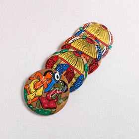 Bengal Patua Handpainted Akashmoni Wooden Coasters (Set of 4) 06